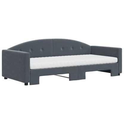 Daybed with Trundle and Mattresses Dark Grey 90x190 cm Velvet