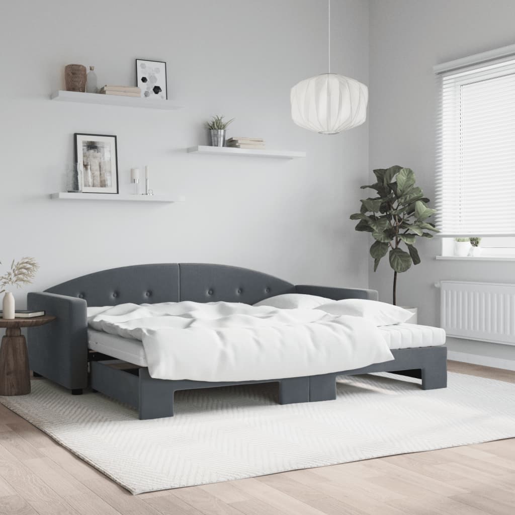 Daybed with Trundle and Mattresses Dark Grey 90x190 cm Velvet
