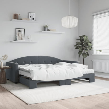 Daybed with Trundle and Mattresses Dark Grey 90x190 cm Velvet