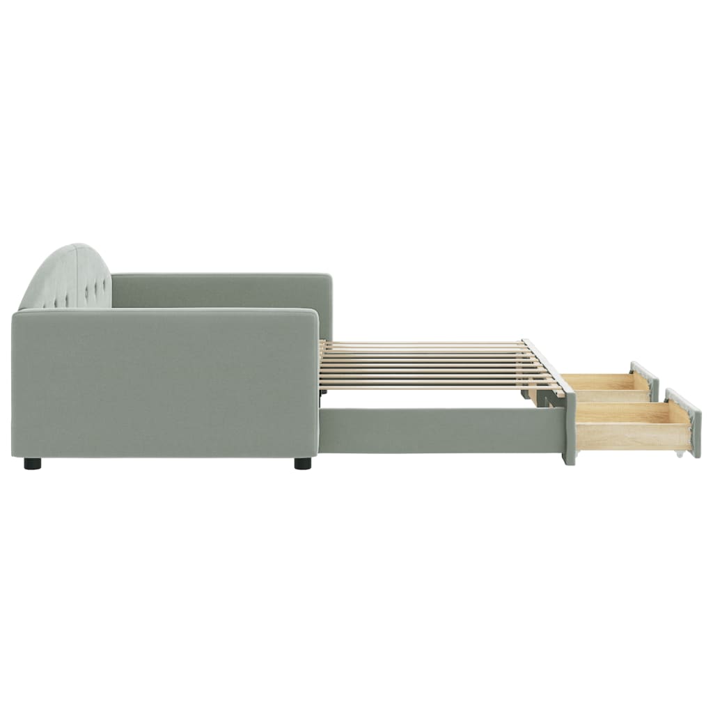 Daybed with Trundle&Drawers without Mattress Light Grey 90x190 cm Single