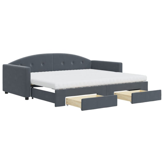 Daybed with Trundle and Drawers Dark Grey 90x190 cm Velvet