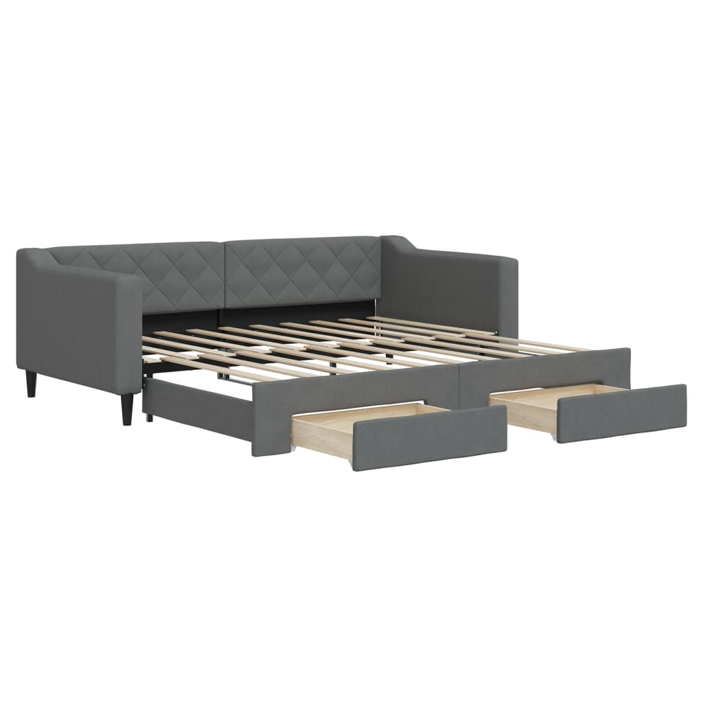 Daybed with Trundle&Drawers without Mattress Dark Grey 90x190 cm Single