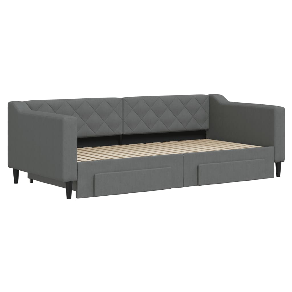 Daybed with Trundle&Drawers without Mattress Dark Grey 90x190 cm Single