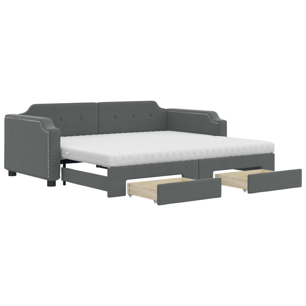 Daybed with Trundle and Drawers Dark Grey 90x190 cm Fabric