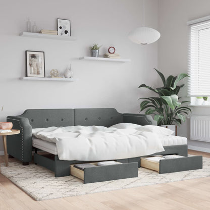 Daybed with Trundle and Drawers Dark Grey 90x190 cm Fabric