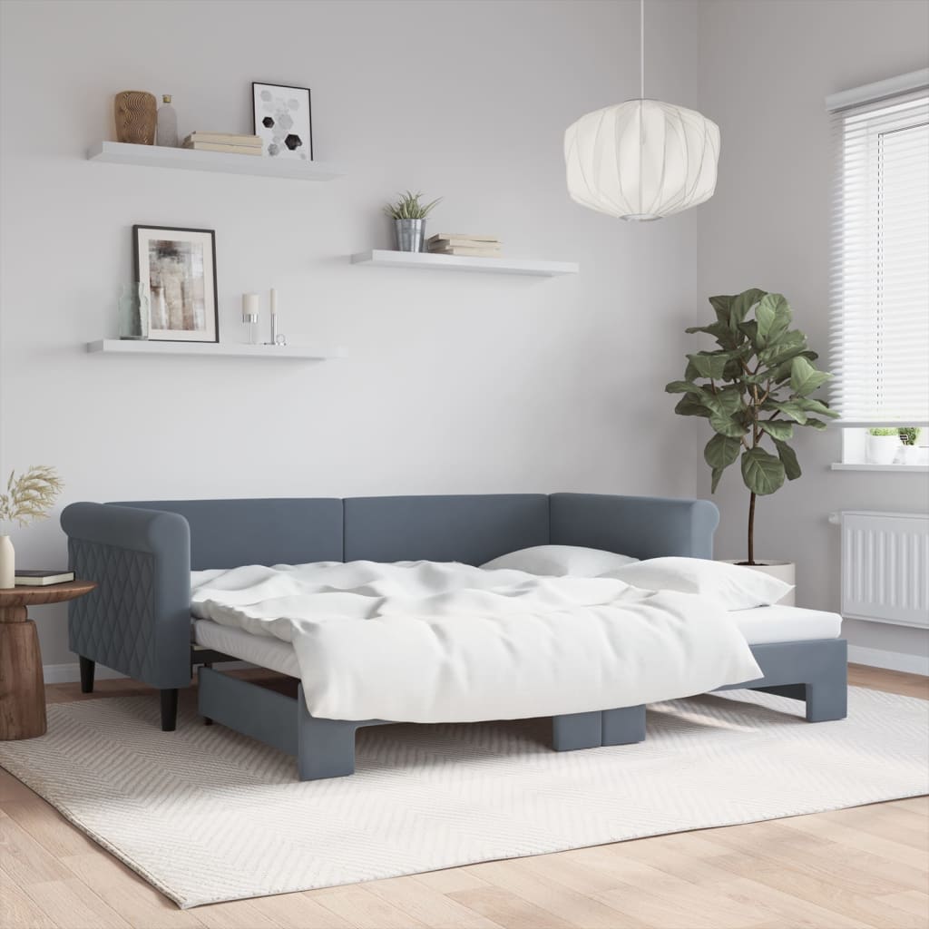 Daybed with Trundle without Mattress Dark Grey 90x190 cm Single