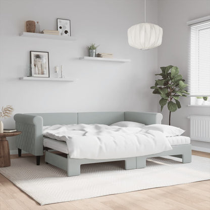 Daybed with Trundle and Mattresses Light Grey 90x190 cm Velvet