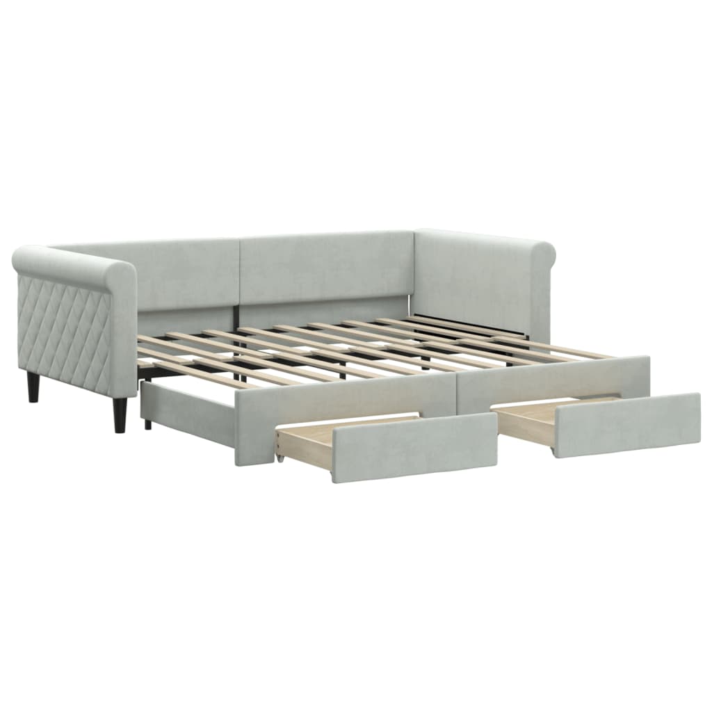 Daybed with Trundle&Drawers without Mattress Light Grey 90x190 cm Single