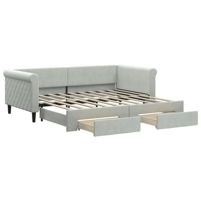 Daybed with Trundle&Drawers without Mattress Light Grey 90x190 cm Single