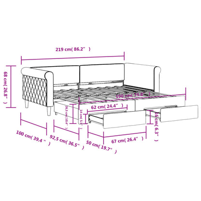 Daybed with Trundle&Drawers without Mattress Light Grey 90x190 cm Single