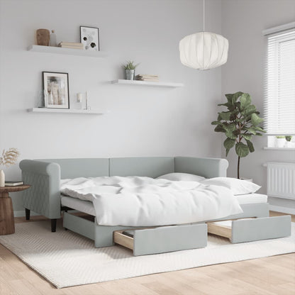 Daybed with Trundle&Drawers without Mattress Light Grey 90x190 cm Single