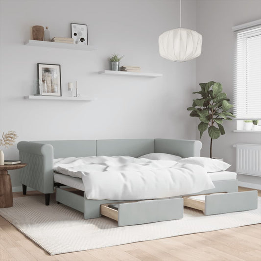 Daybed with Trundle&Drawers without Mattress Light Grey 90x190 cm Single