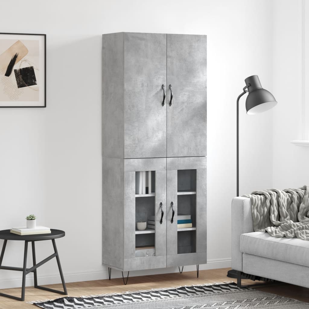 Highboard Concrete Grey 69.5x34x180 cm Engineered Wood