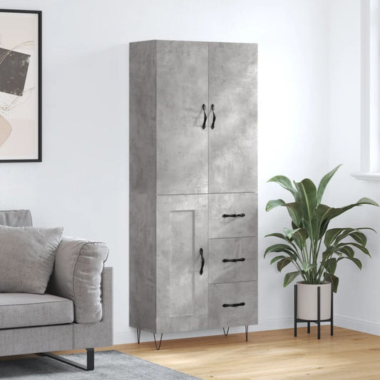 Highboard Concrete Grey 69.5x34x180 cm Engineered Wood