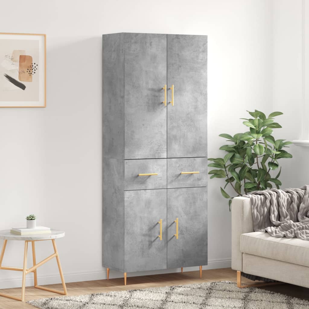 Highboard Concrete Grey 69.5x34x180 cm Engineered Wood