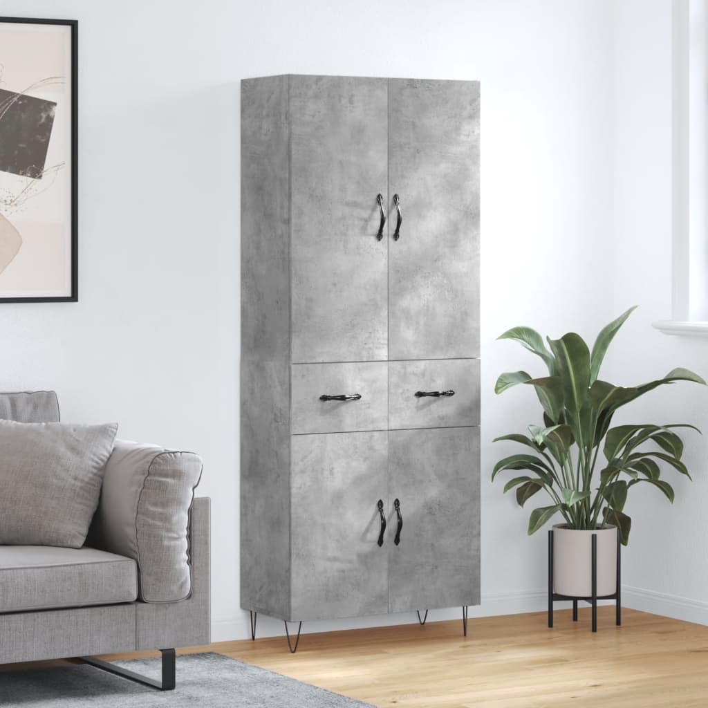 Highboard Concrete Grey 69.5x34x180 cm Engineered Wood