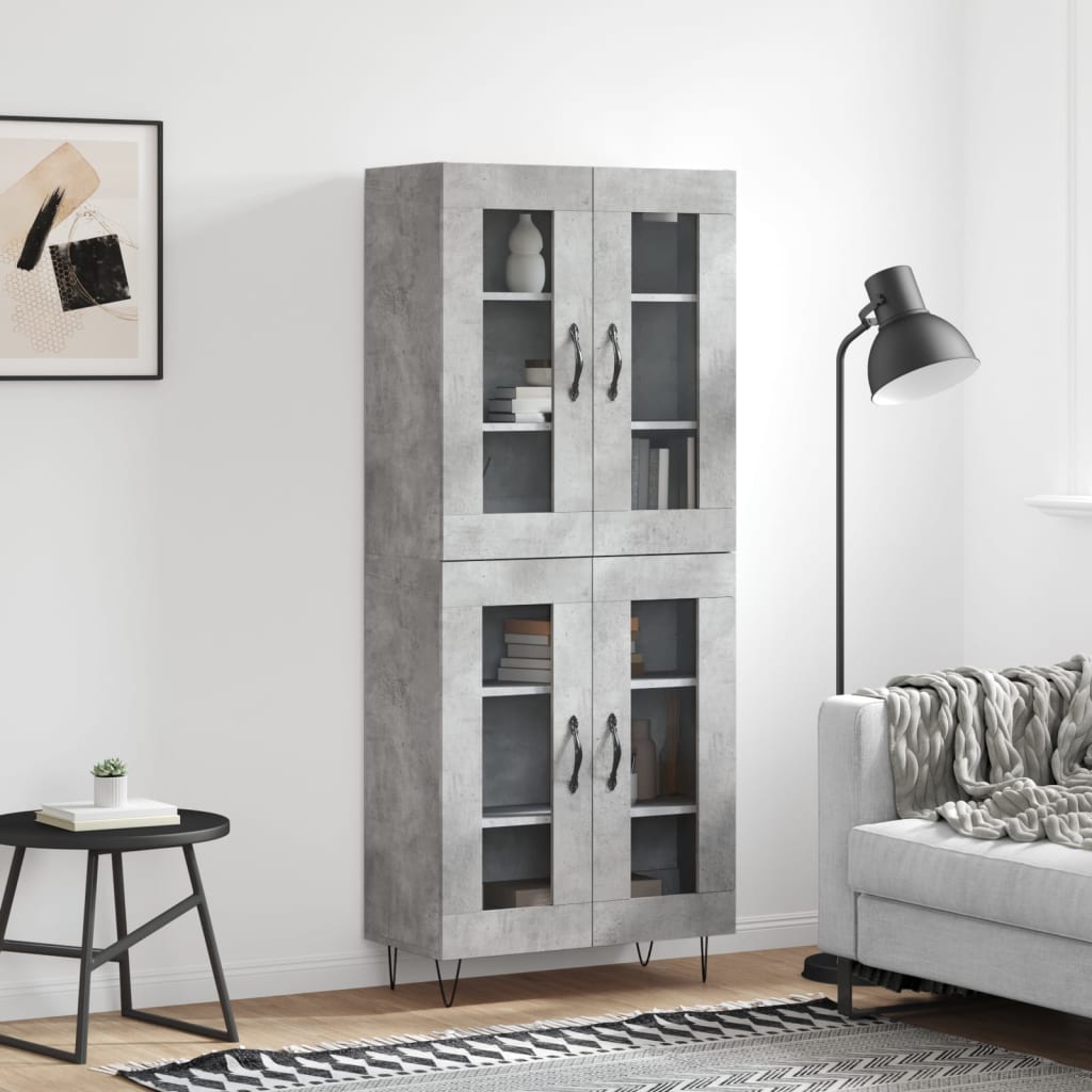 Highboard Concrete Grey 69.5x34x180 cm Engineered Wood
