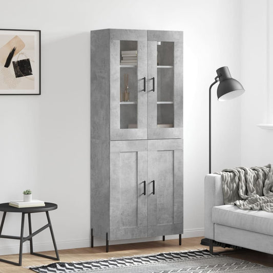Highboard Concrete Grey 69.5x34x180 cm Engineered Wood