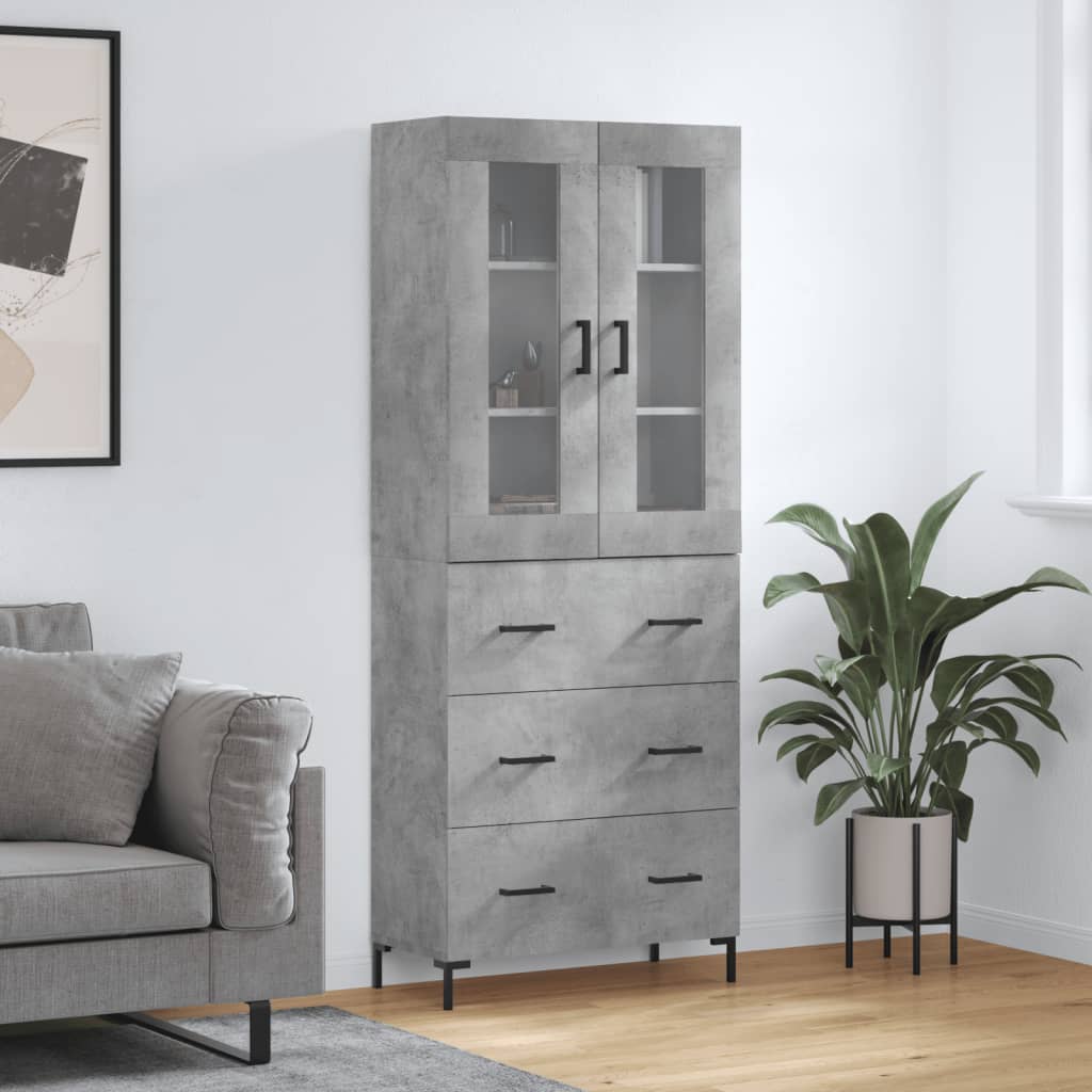 Highboard Concrete Grey 69.5x34x180 cm Engineered Wood