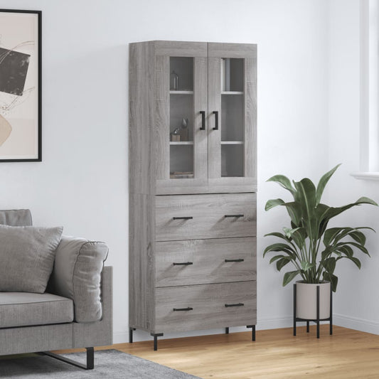 Highboard Grey Sonoma 69.5x34x180 cm Engineered Wood