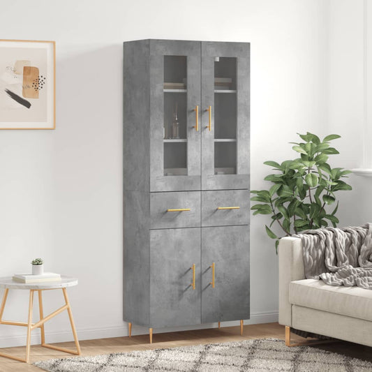 Highboard Concrete Grey 69.5x34x180 cm Engineered Wood