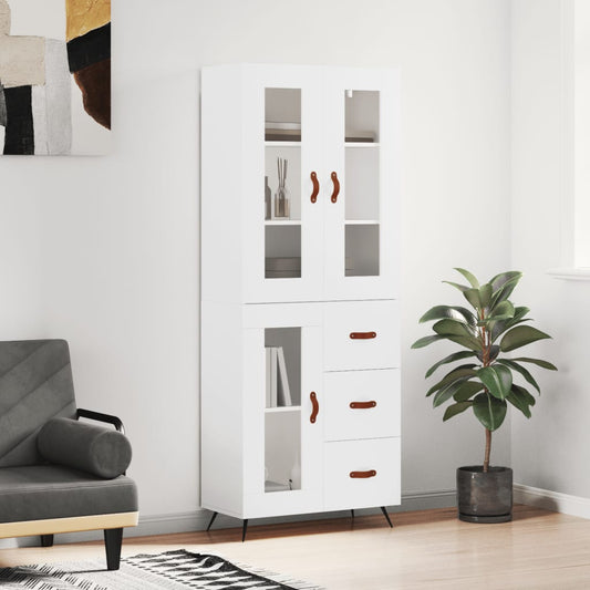 Highboard White 69,5x34x180 cm Engineered Wood