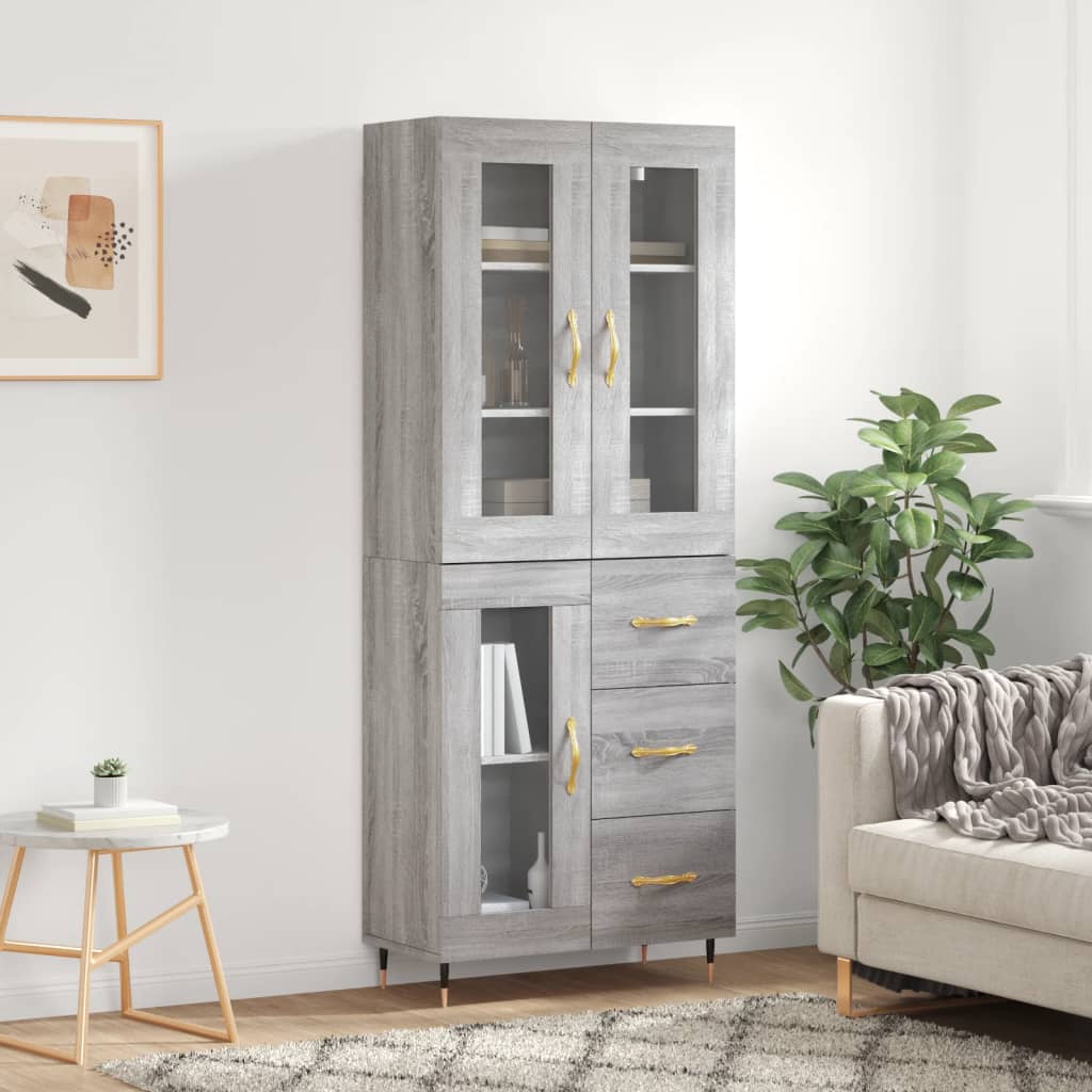 Highboard Grey Sonoma 69,5x34x180 cm Engineered Wood
