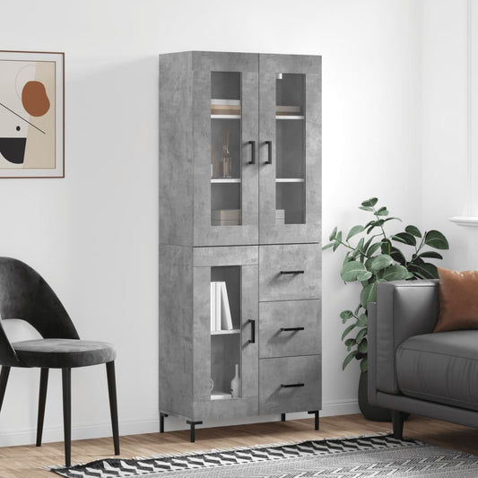 Highboard Concrete Grey 69.5x34x180 cm Engineered Wood