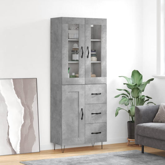Highboard Concrete Grey 69.5x34x180 cm Engineered Wood