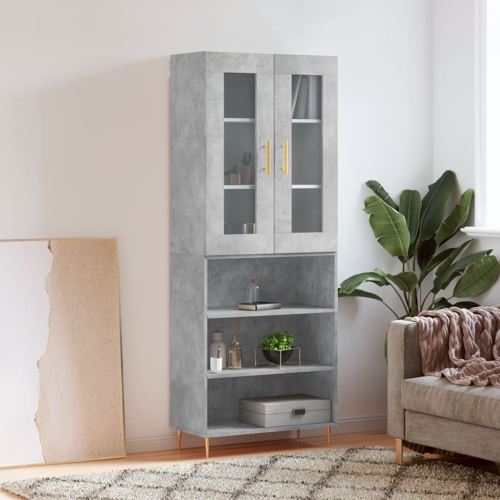 Highboard Concrete Grey 69.5x34x180 cm Engineered Wood