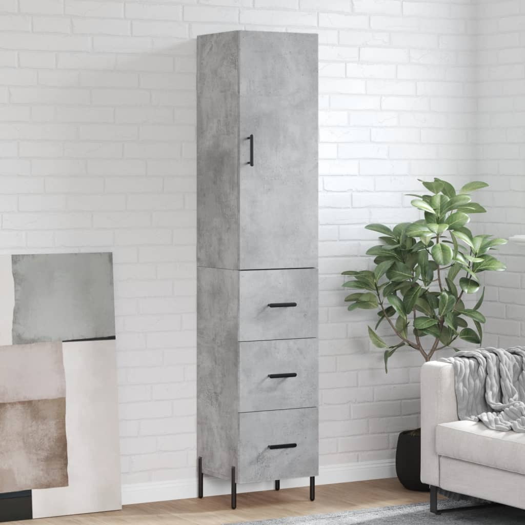 Highboard Concrete Grey 34,5x34x180 cm Engineered Wood