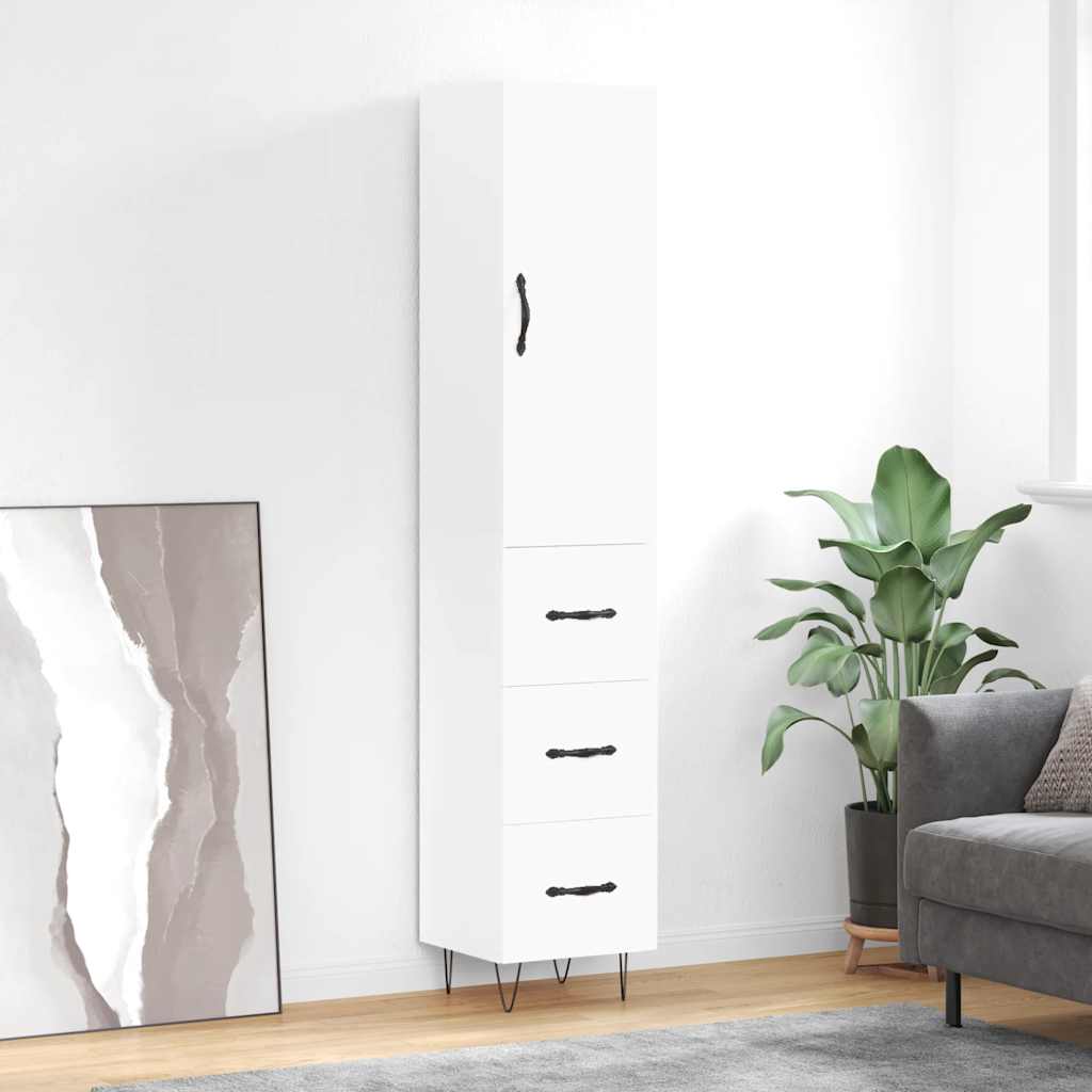 Highboard White 34.5x34x180 cm Engineered Wood