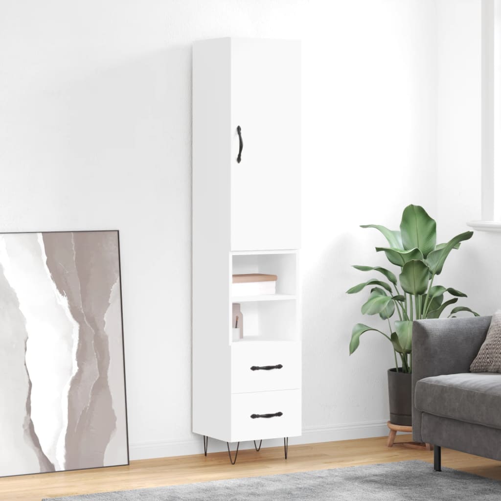 Highboard White 34.5x34x180 cm Engineered Wood
