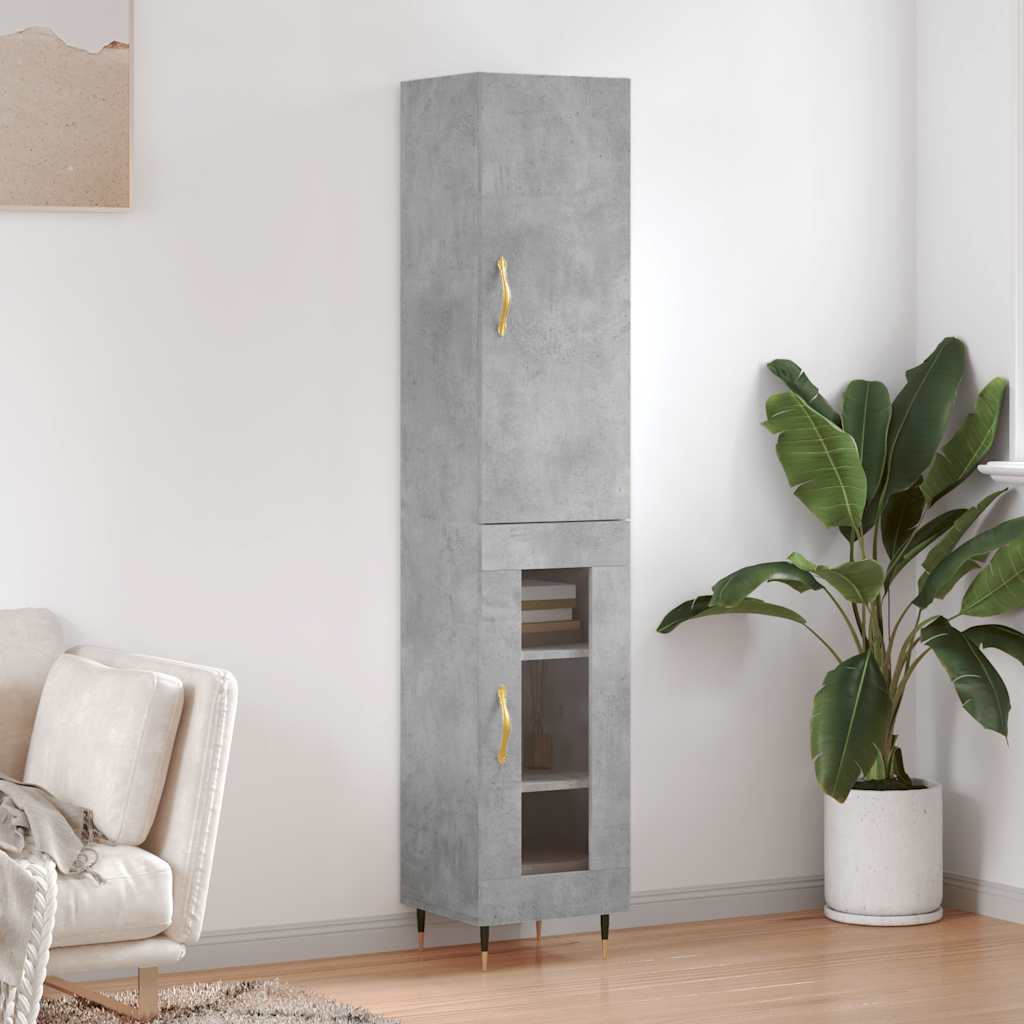 Highboard Concrete Grey 34.5x34x180 cm Engineered Wood