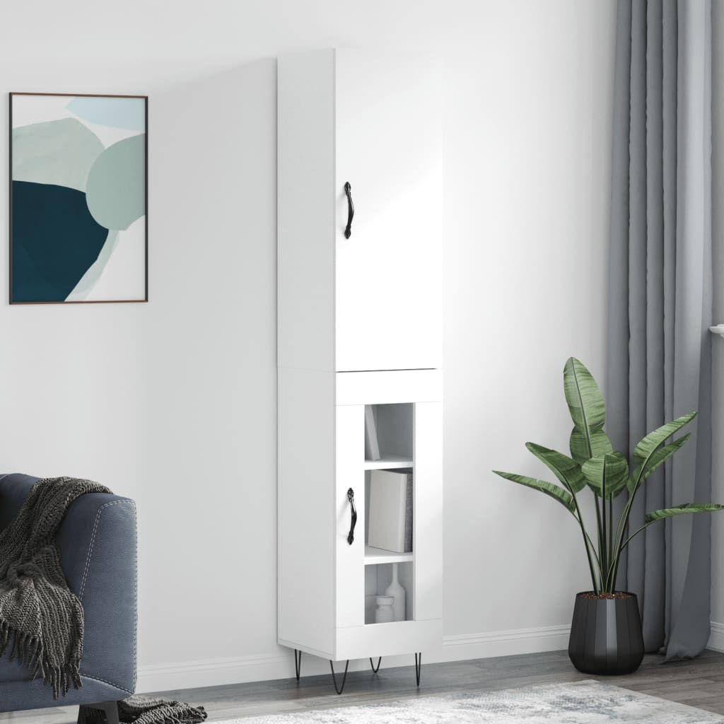 Highboard White 34.5x34x180 cm Engineered Wood
