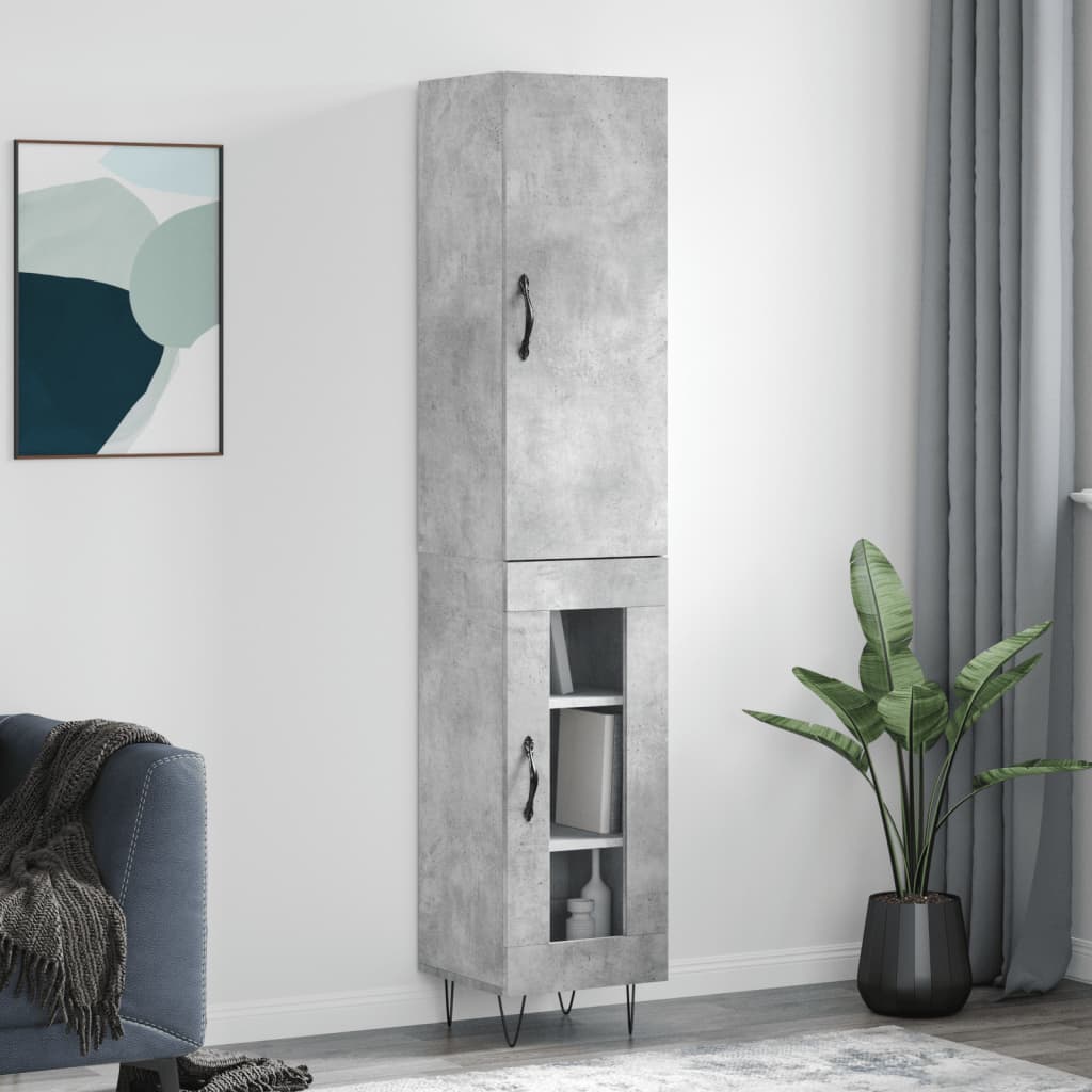 Highboard Concrete Grey 34.5x34x180 cm Engineered Wood