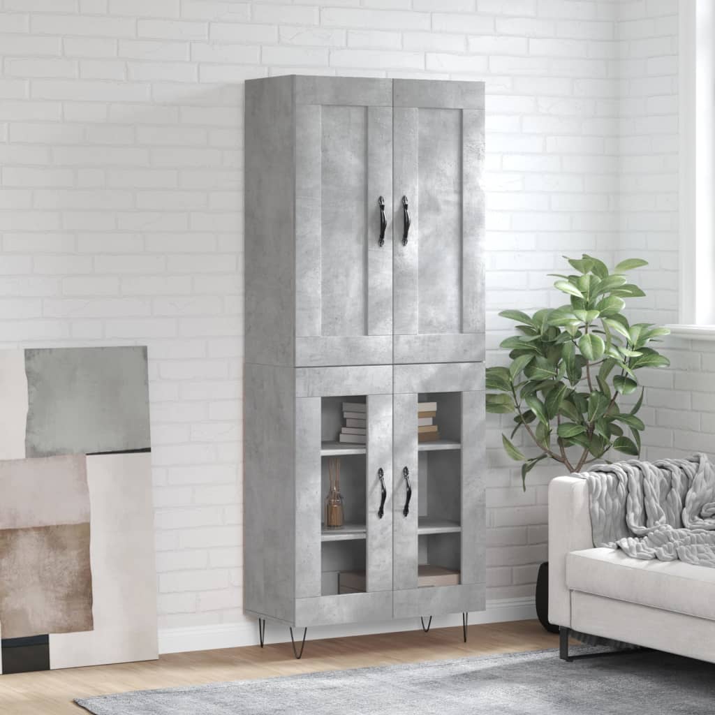Highboard Concrete Grey 69.5x34x180 cm Engineered Wood