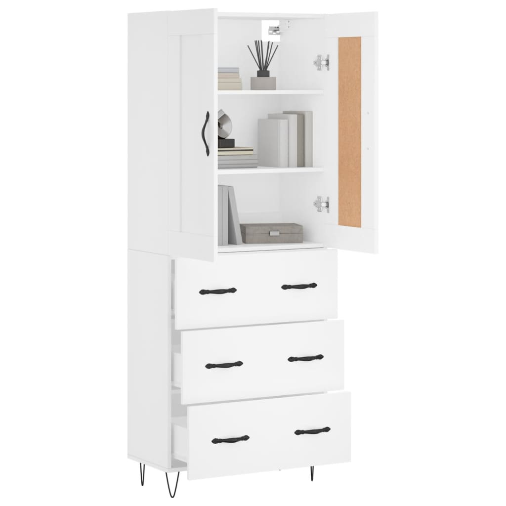 Highboard White 69.5x34x180 cm Engineered Wood
