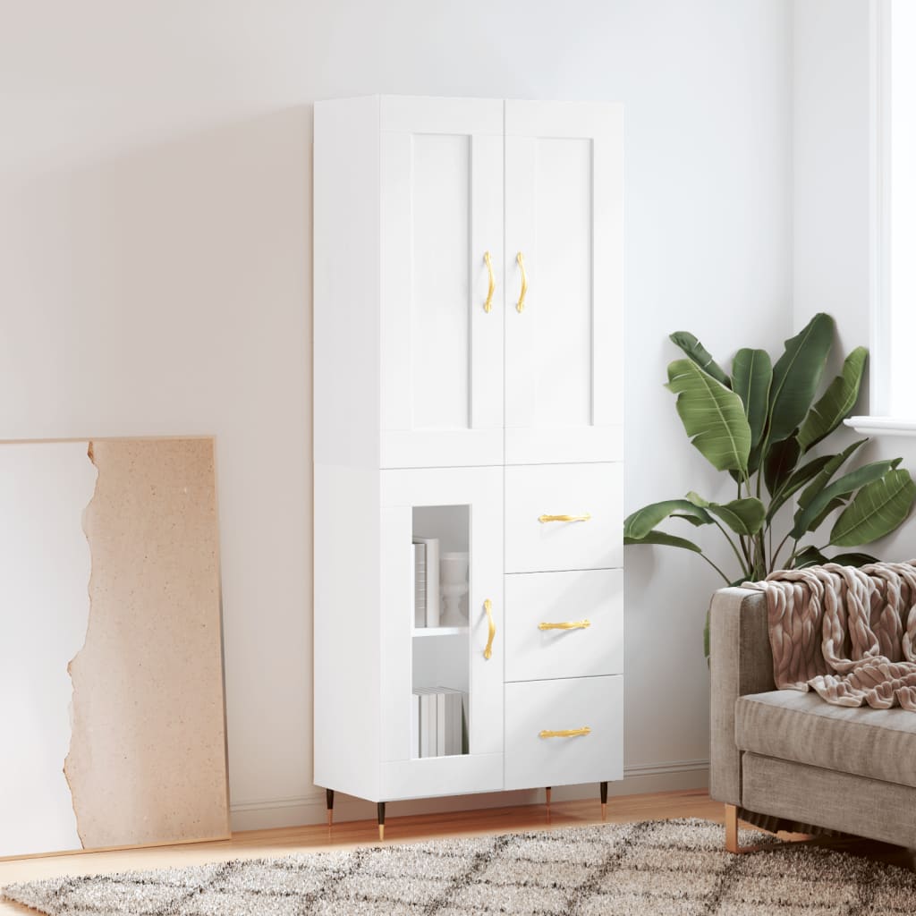 Highboard White 69,5x34x180 cm Engineered Wood