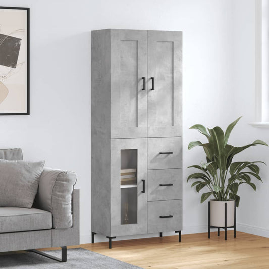 Highboard Concrete Grey 69.5x34x180 cm Engineered Wood