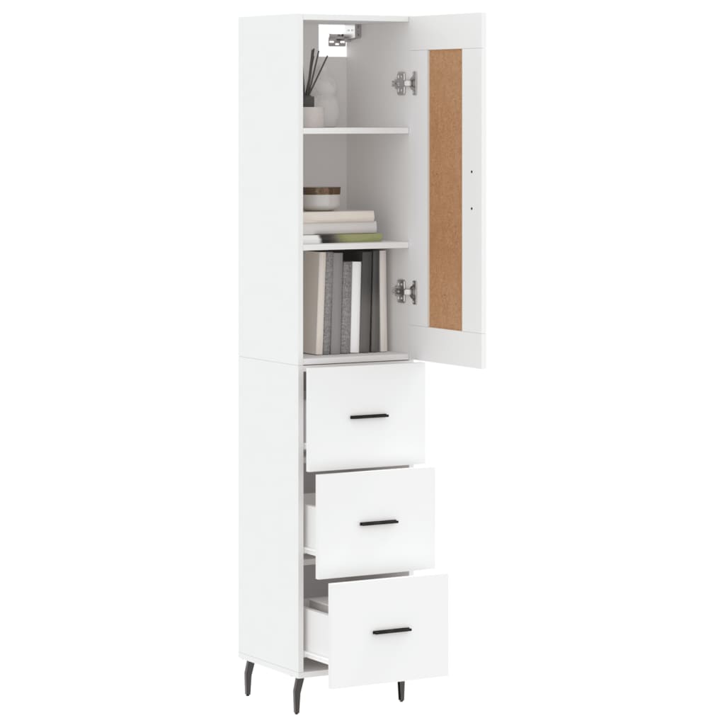 Highboard White 34,5x34x180 cm Engineered Wood