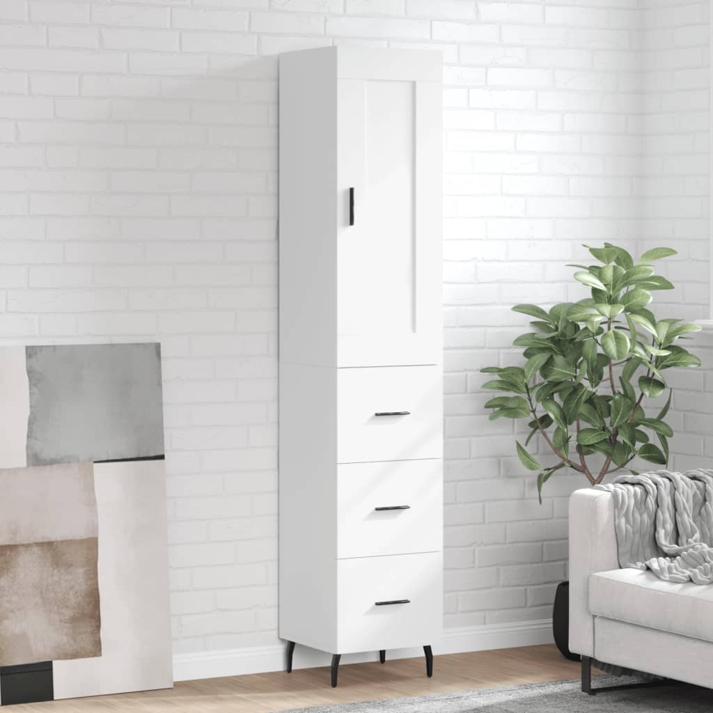 Highboard White 34,5x34x180 cm Engineered Wood