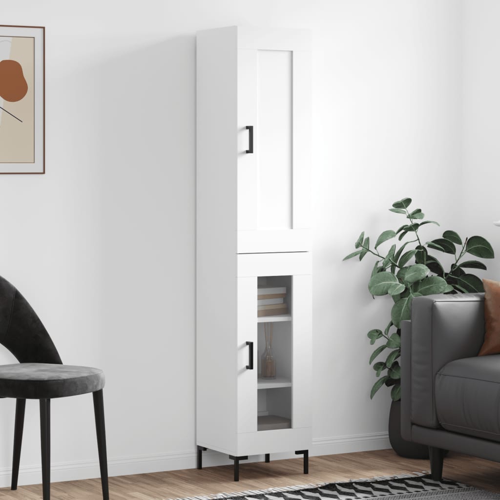 Highboard White 34.5x34x180 cm Engineered Wood