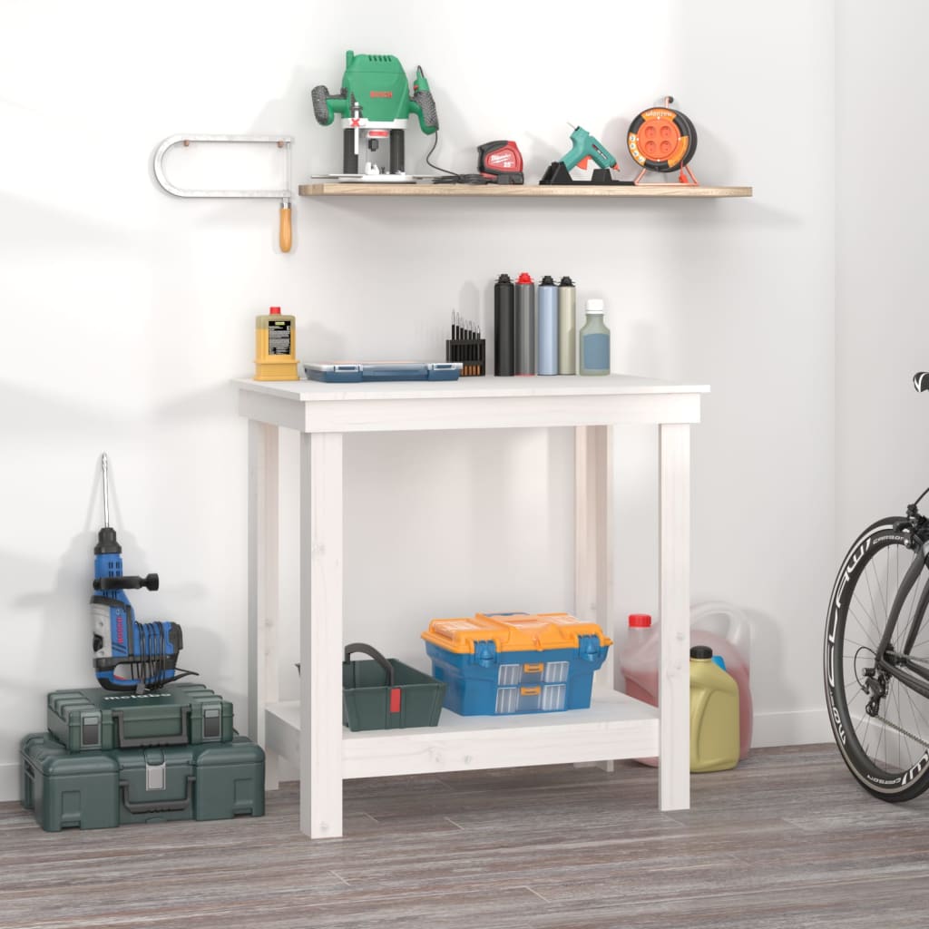 Work Bench White 80x50x80 cm Solid Wood Pine