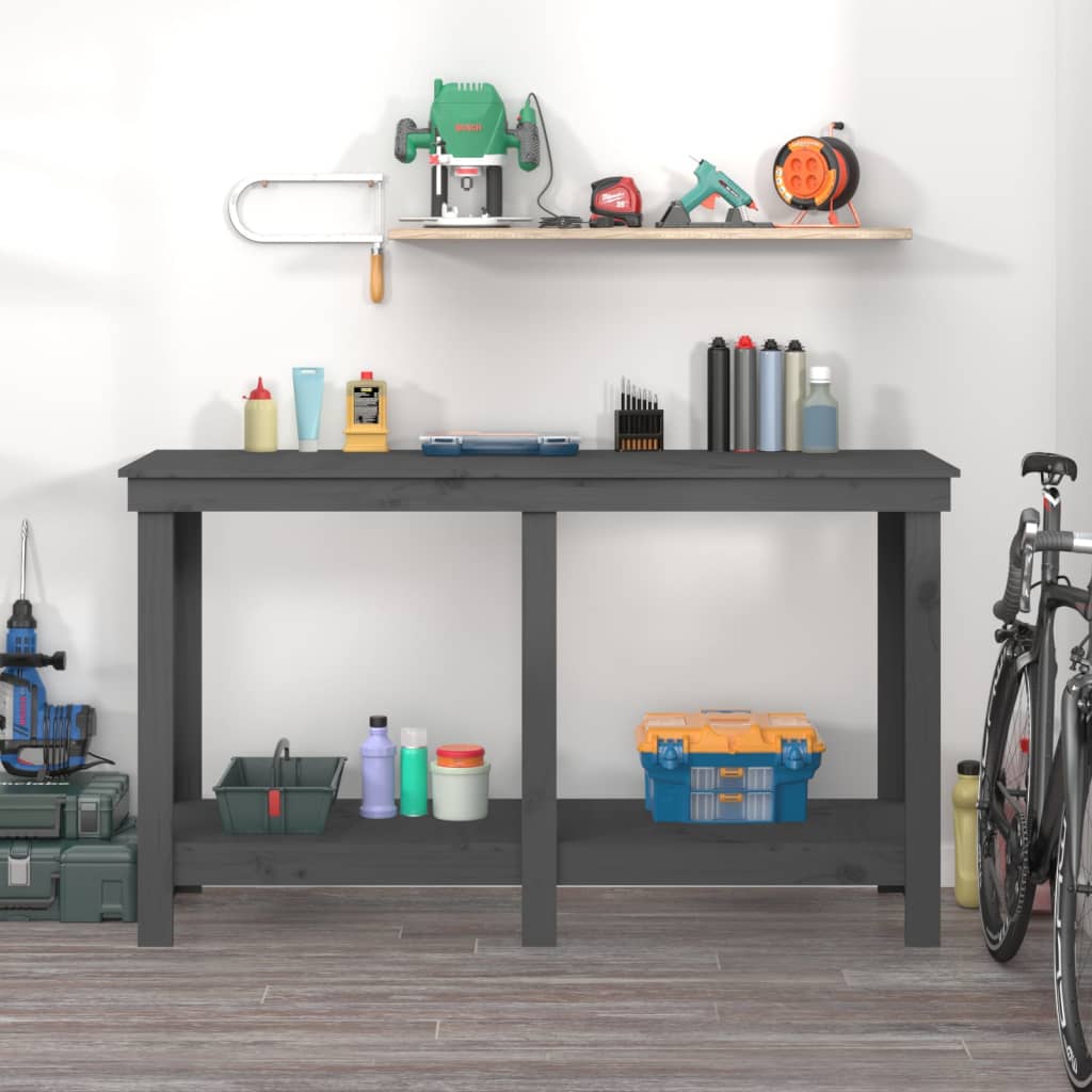 Work Bench Grey 140x50x80 cm Solid Wood Pine