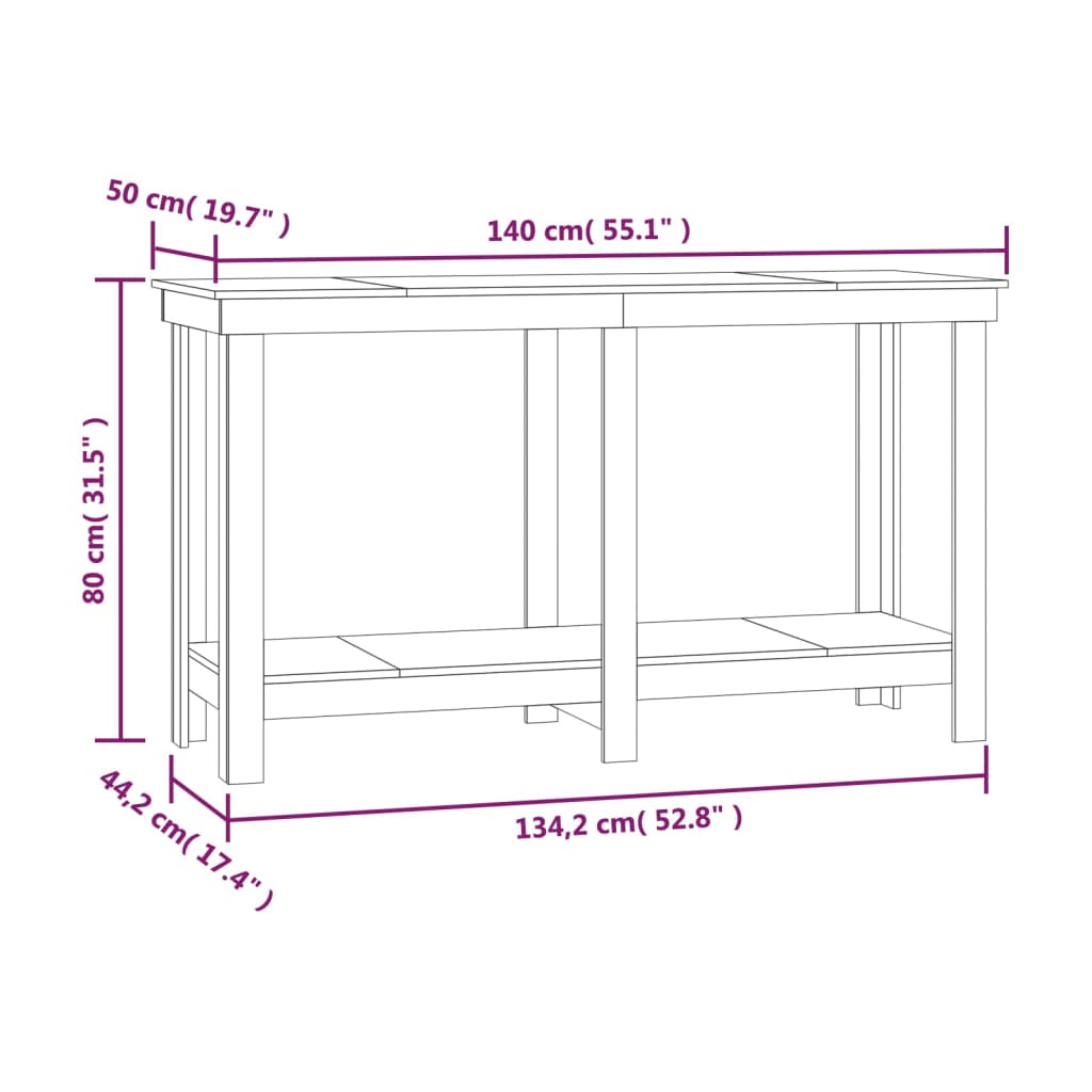 Work Bench Grey 140x50x80 cm Solid Wood Pine