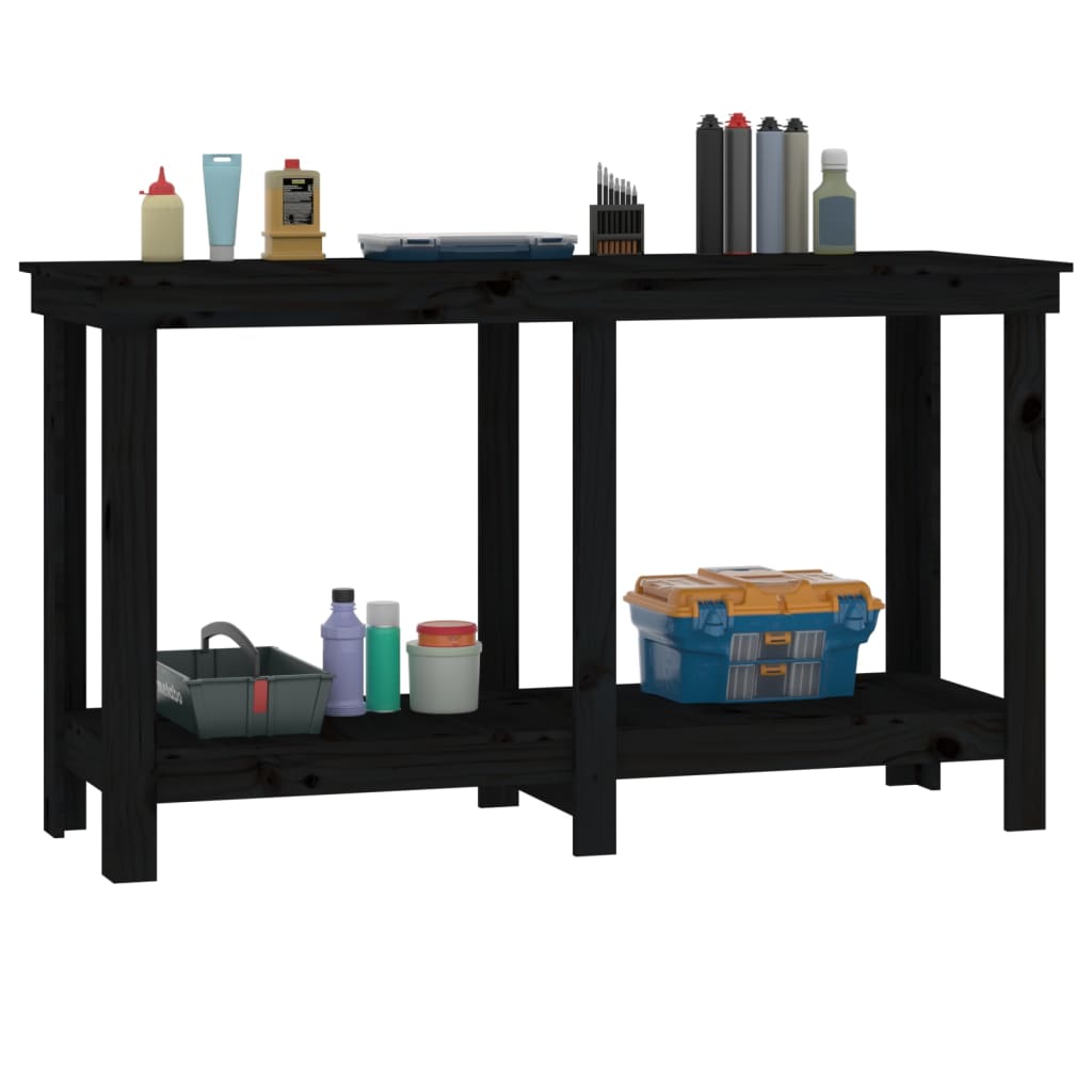 Work Bench Black 140x50x80 cm Solid Wood Pine