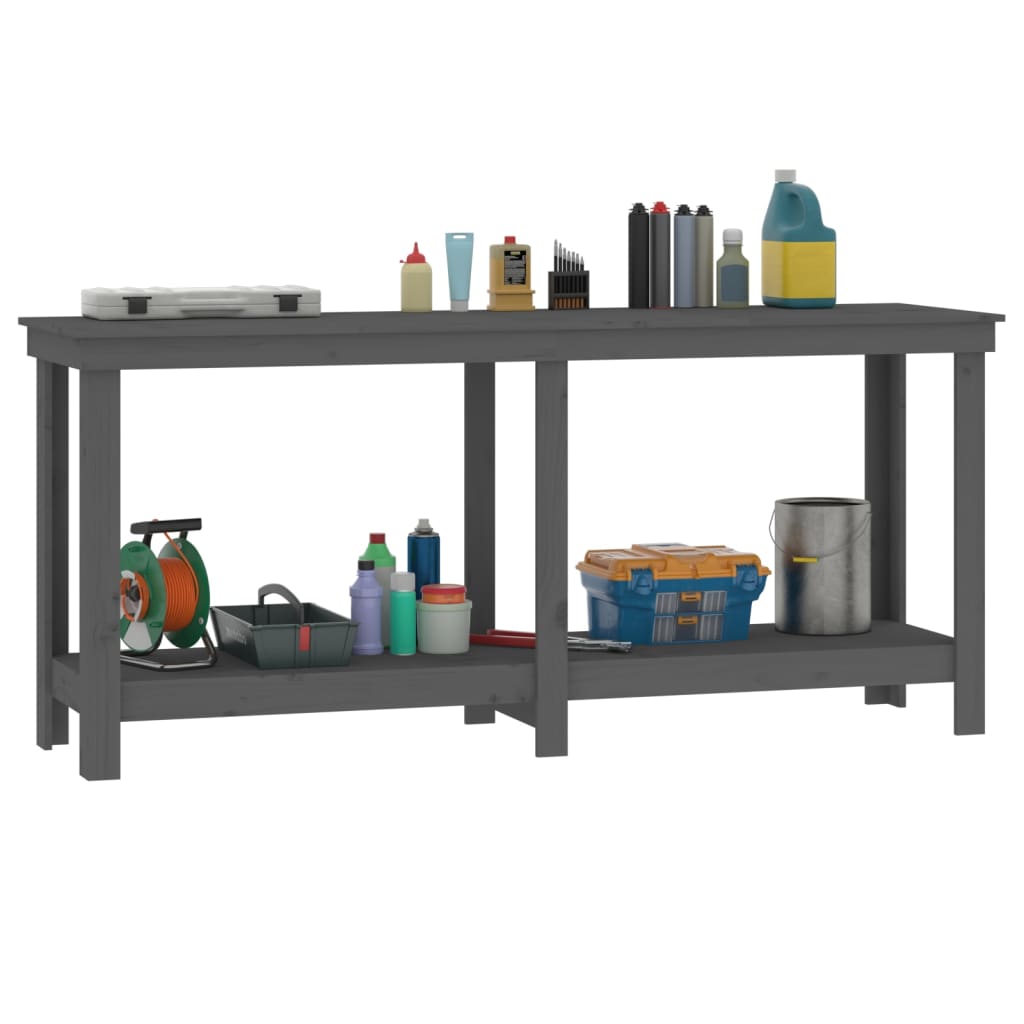 Work Bench Grey 180x50x80 cm Solid Wood Pine