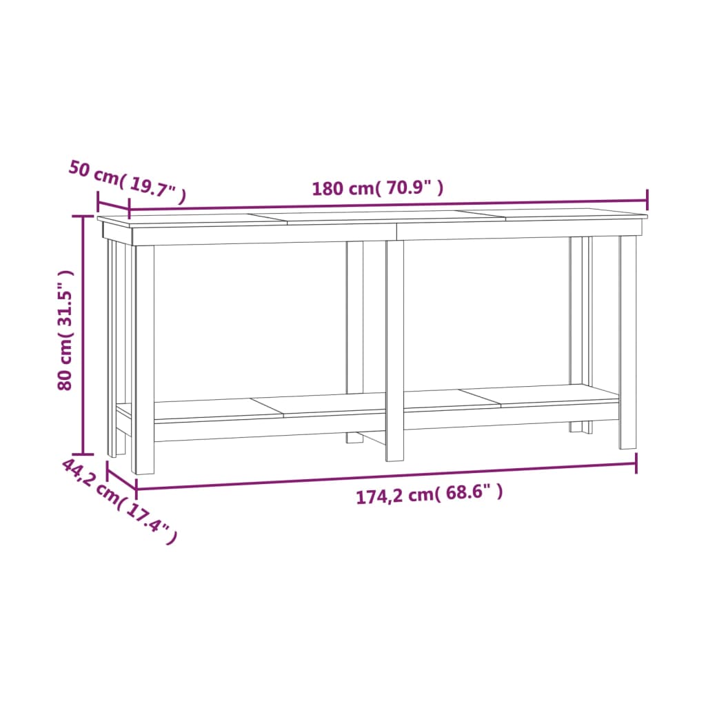 Work Bench Honey Brown 180x50x80 cm Solid Wood Pine