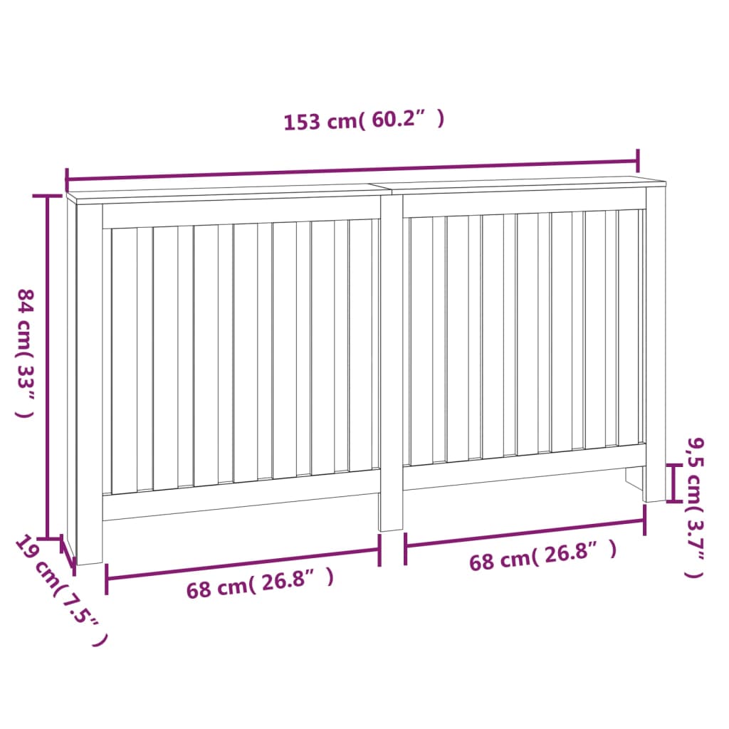 Radiator Cover 153x19x84 cm Solid Wood Pine